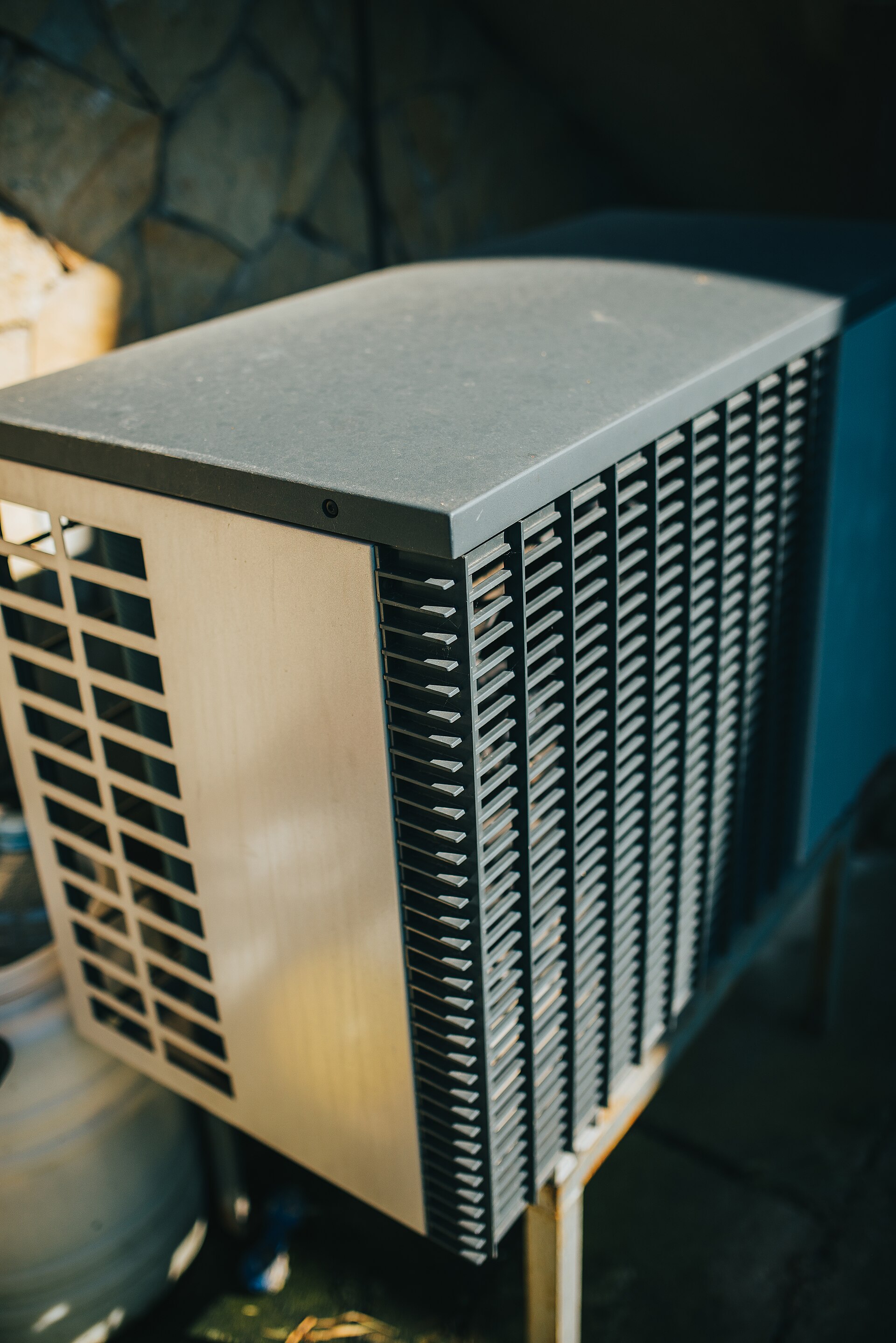 Modern outdoor air conditioning condenser unit ready for Houston heat